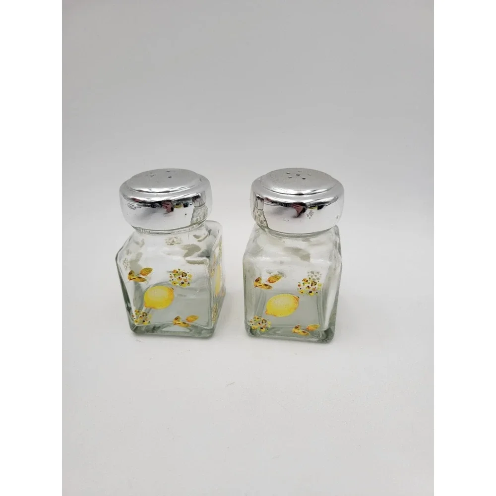 Yellow Lemon fruit design Clear Glass Salt And Pepper shakers Set